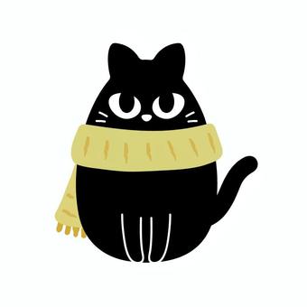 黄色のマフラーを巻いた黒猫