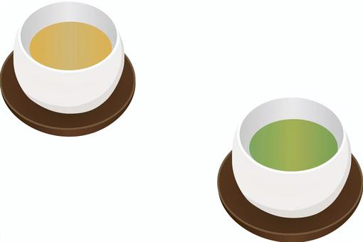 2種のお茶 お茶,日本茶,緑茶,ほうじ茶,茶,湯呑み,和,和風,日本,休息のイラスト素材