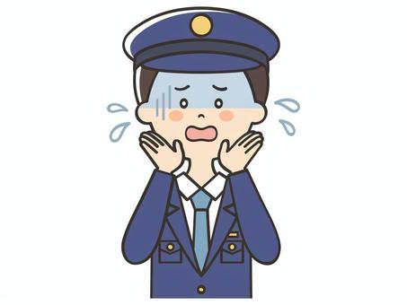 危険を知らせる男性警察官 sos,助けて,警察官,焦る,困る,絶望,不安,危険,注意喚起,呼びかけのイラスト素材