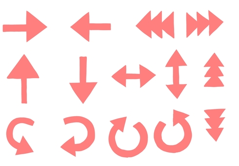 赤矢印セット 矢印,上,下,右,左,回転,こっち,こちら,あちら,あっちのイラスト素材