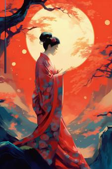 Illustration, female, elegant, moonlight, 