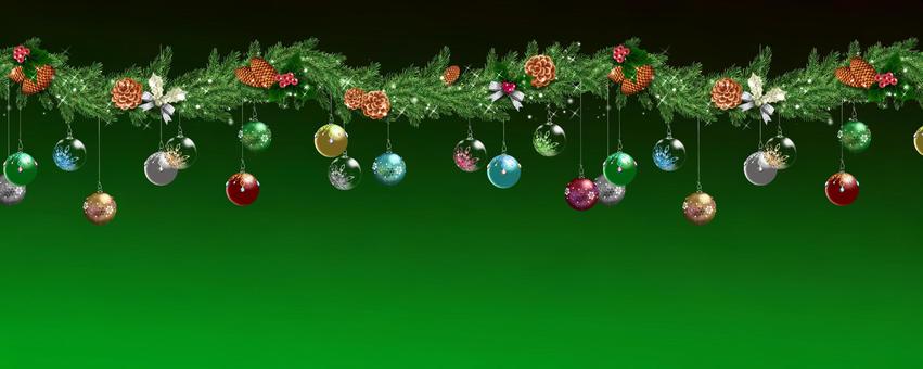 モミの枝とオーナメントの横長背景　緑 クリスマス,モミ,オーナメント,飾り,デコレーション,フレーム,背景,テンプレート,テクスチャ,壁紙のイラスト素材