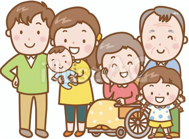 おばあさん：車椅子／家族 車椅子,補助,けがのイラスト素材