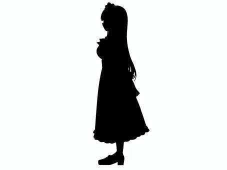 ぱっつんロングのメイドさん横顔シルエット メイド,女の子,シルエット,立ち絵,trpg,全身,横顔,人物,黒,少女のイラスト素材
