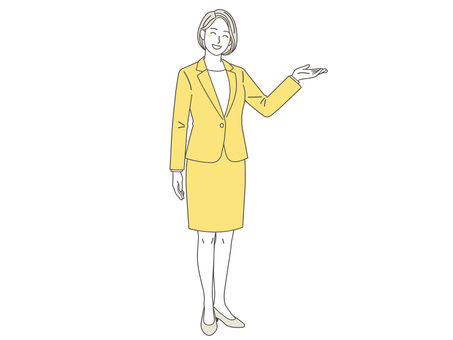 案内する女性２ ビジネス,笑顔,手,キャリアウーマン,働く,全身,お知らせ,提案,教える,講師のイラスト素材