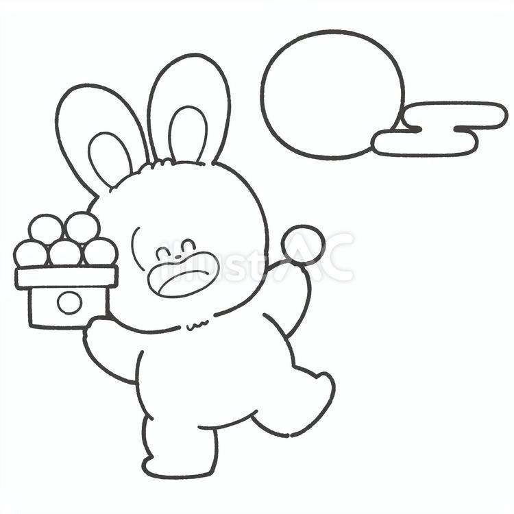十五夜のウサギの白黒手描きイラスト4 十五夜,白黒,秋のイラスト素材