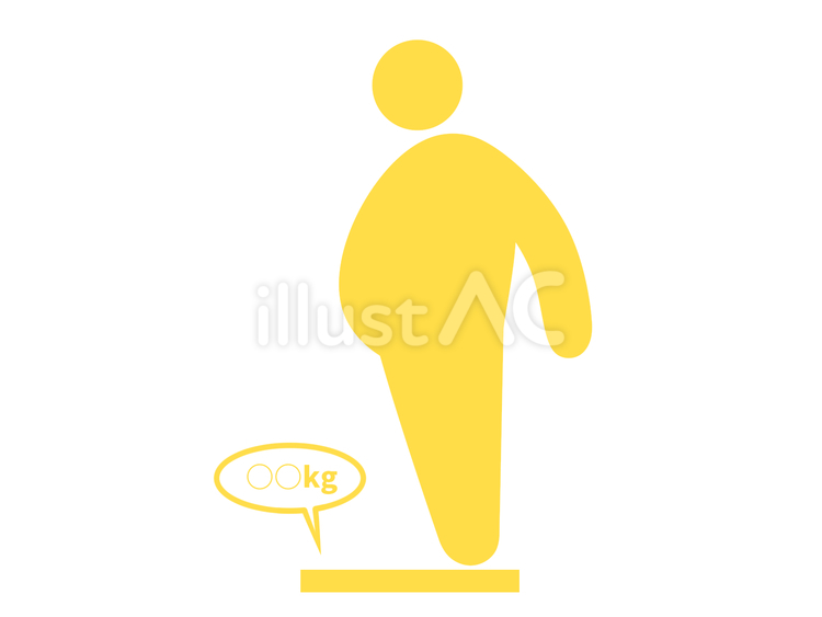 体重計に乗って体重を測る肥満体の人（黄） 人,人物,ピクトグラムのイラスト素材