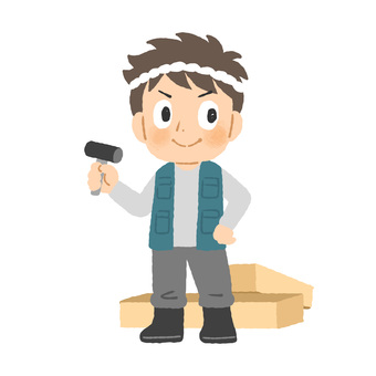 ハチマキと金槌を持つ大工 大工,木材,棟梁,建築,家屋,木造,伝統工法,ハチマキ,金槌,釘のイラスト素材