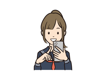 スマホを操作する笑顔のセーラー服女子 スマホ,スマートフォン,携帯電話,学生,セーラー服,女子,高校生,中学生,モバイル,アプリのイラスト素材
