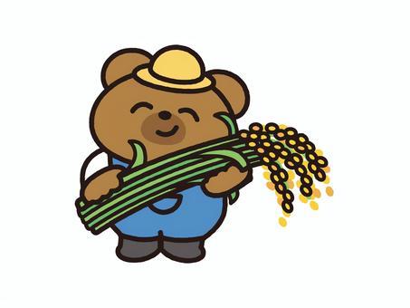 稲穂を持つクマ 熊,動物,農家,農業,稲作,稲刈り,稲,米,食べ物,新米のイラスト素材