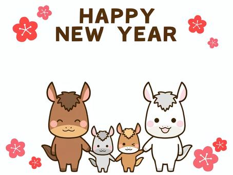 午年であけおめ仲良し馬ファミリー 馬,午年,十二支,年賀状,ハッピーニューイヤー,あけましておめでとう,2026,2026年,午,干支のイラスト素材
