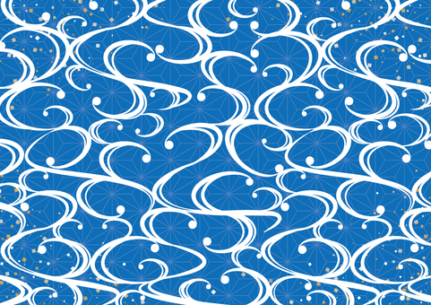 青色の和風の渦のイメージ素材 和風,和柄,曲線,渦,紙吹雪,背景のイラスト素材