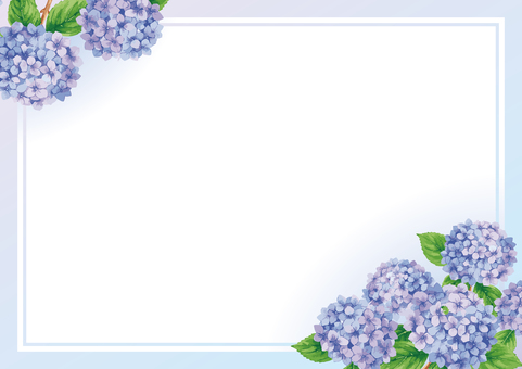 イラスト素材：あじさいフレーム1 レターセット,水彩紫陽花,二色,絵の具,季節,秋,冬,春,フラワー,花のイラスト素材