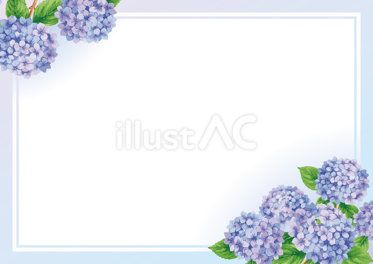 イラスト素材：あじさいフレーム1 レターセット,水彩紫陽花,二色のイラスト素材