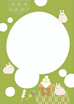 お月見和モダンフレーム縦3 お月見,十五夜,うさぎ,月見団子,串団子,フラットデザイン,可愛い,シンプル,丸,麻の葉柄のイラスト素材
