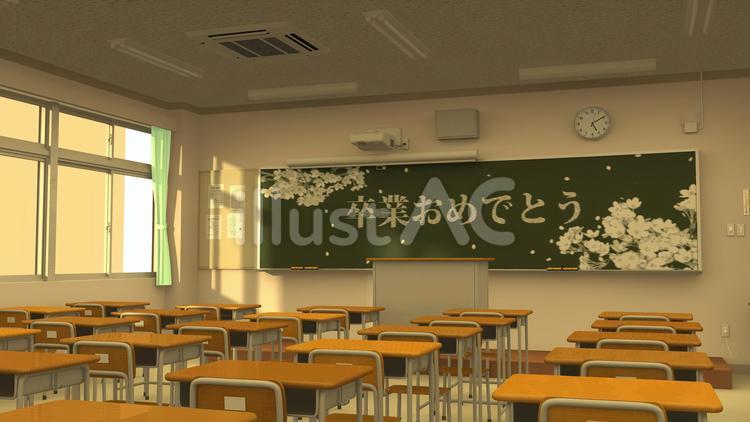 卒業式の日の教室(中高・朝夕・後方右側) 教室,卒業,卒業式のイラスト素材