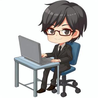 パソコンで仕事をする眼鏡のイケメン会社員 パソコンで仕事をする眼鏡のイケメン会社員 男性,サラリーマン,会社員のイラスト素材