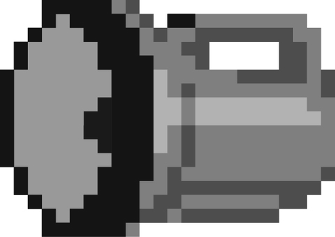 ドット絵のグレーの懐中電灯です。 ドット絵,懐中電灯,シンプル,夜道,停電,探索,非常用,電池,光,暗闇のイラスト素材