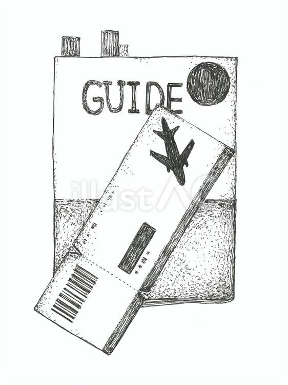 付箋が貼られた旅行ガイドブックと航空券 ガイドブック,本,搭乗券のイラスト素材