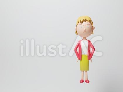 手を腰に当ててムッとする外国人女性・全身
