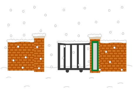 雪が降る冬の校門2 学校,門,通学,登校,下校,学校生活,教育,背景,風景,イラストのイラスト素材