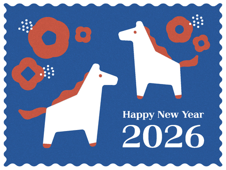 午年の年賀イラスト 2026 北欧風 年賀状,年賀,2026,午年,うま,馬,干支,十二支,正月,新年のイラスト素材