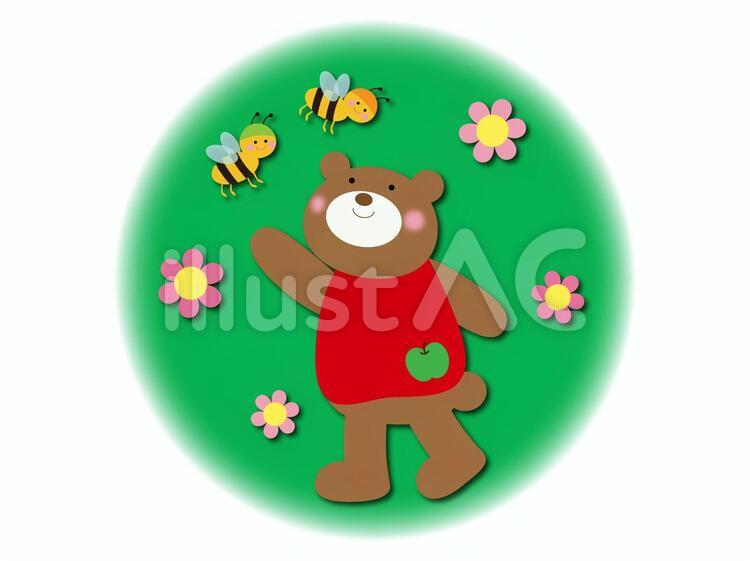くまちゃんとみつばちさんの春のひととき 春,花,くまのイラスト素材