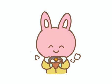 お雑煮を持つうさぎ 正月,年賀状,冬,雑煮,うさぎ,食べ物,カット絵,挿絵,かわいい,手描きのイラスト素材