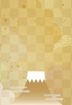 和柄背景年賀状素材3 年賀状,富士山,和柄,市松模様,青海波,麻の葉,初春,豪華,紋様,背景のイラスト素材