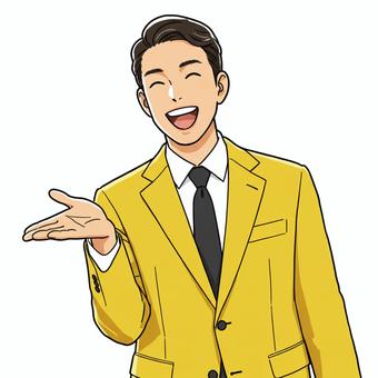 안내하는 모습, 남성, 정장, 황색, JPG 및 PNG