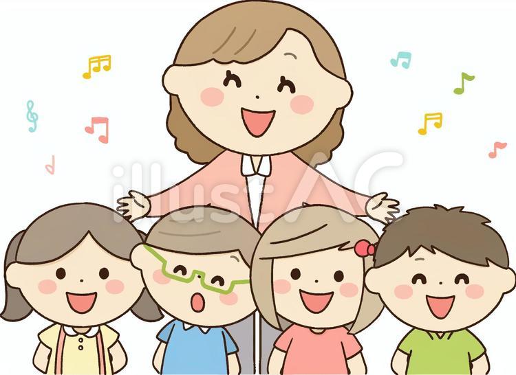 合唱をする子供と教師主線あり 子供,小学生,先生のイラスト素材
