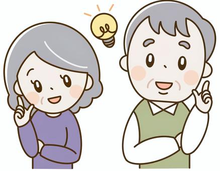 ひらめくシニア夫婦 人物,高齢者,シニア,老人,老後,女性,男性,夫婦,老夫婦,お年寄りのイラスト素材