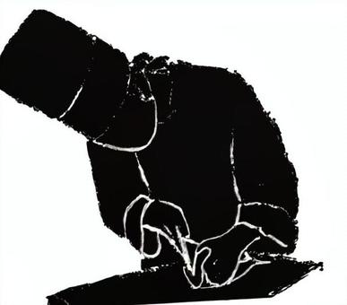 仕込みをする調理師シルエット 調理師,料理人,コックさん,コック服,調理,料理,シェフ,飲食店,レストラン,専門学生のイラスト素材