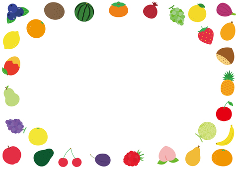 果物のフレーム 果物,フルーツ,フレーム,枠,装飾,リンゴ,ブドウ,洋ナシ,マンゴー,レモンのイラスト素材