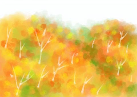 水彩の秋の里山の風景 里山,秋,背景,紅葉,山,水彩,手描き,コピースペース,自然,景色のイラスト素材