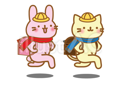 登下校の猫とうさぎ