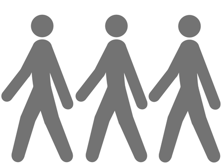 歩いて前進する3人のピクトグラム（灰色） 人,人物,ピクトグラム,3人,全身,立ち絵,前進,歩行,歩く,散歩のイラスト素材