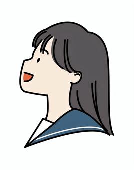 上を向くセーラーと黒髪の女子学生 女子高生,ロング,黒髪,髪の毛,横顔,上を向く,上,見上げる,見る,上見るのイラスト素材