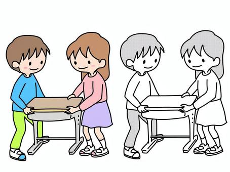 机を運ぶ子 机を運ぶ子 机,学校,掃除,小学校,小学生,男の子,女の子のイラスト素材