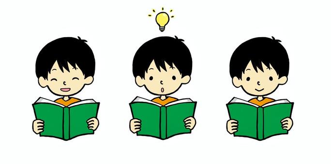 本を読む男の子 男の子,子ども,読書,本,学習,ひらめき,アイディア,笑顔,にっこり,学校のイラスト素材