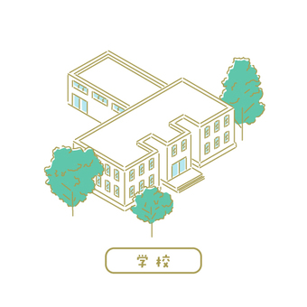 学校／先生のためのイラスト 校舎,学校,スクール,教育,キャンパス,大学,カレッジ,高校,専門学校,建物のイラスト素材