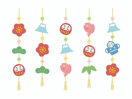 お正月飾り、年賀状素材 正月,お正月,正月飾り,年賀状,縁起物,富士山,だるま,かわいい,和風,お正月飾りのイラスト素材