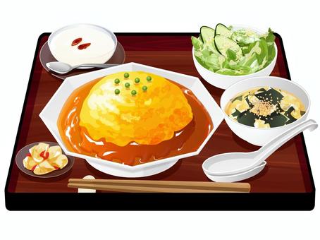 天津飯定食 天津飯,定食,中華料理,料理,食べ物,卵,ご飯,米,ワカメスープ,ザーサイのイラスト素材