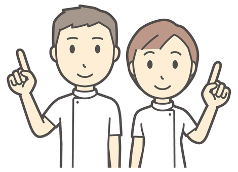  理学療法士の男女-029-バスト 指差し,笑顔,理学療法士,男女,医療,病院,クリニック,整体師,柔道整復師,鍼灸師のイラスト素材