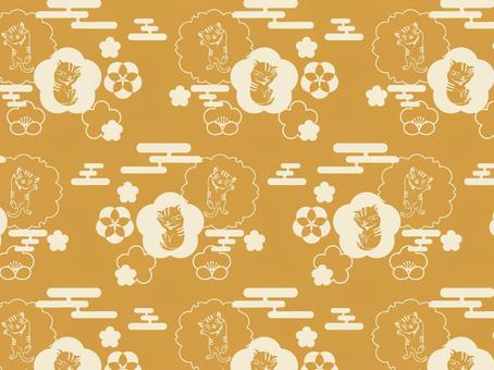 Japanese pattern of kittens and flowers (orange), , JPG, PNG and AI