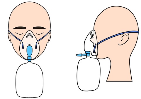 リザーバーマスク　横顔と正面カラー リザーバーマスク,治療,酸素,横顔,正面,カラーのイラスト素材