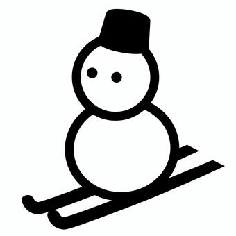 雪だるまがスキーしてるの01_1c 雪だるま,スキー,冬,雪,スポーツ,イラスト,アイコン,カラーのイラスト素材