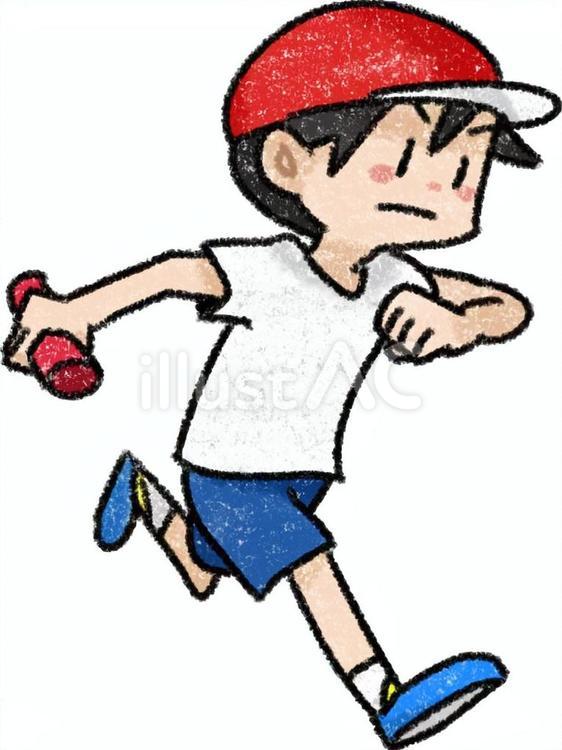 バトンを持って走る男の子 子供,小学生,幼稚園のイラスト素材