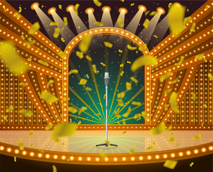 #3420きらびやかなショーステージ ステージ,ショーステージ,お笑いステージ,舞台背景,ライトステージ,スポットライト,照明,豪華,ゴージャス,キラキラのイラスト素材