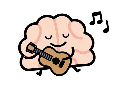 ギターを弾く脳みそ 脳,楽器,ギター,弾く,脳みそ,キャラクター,音符,ポーズのイラスト素材